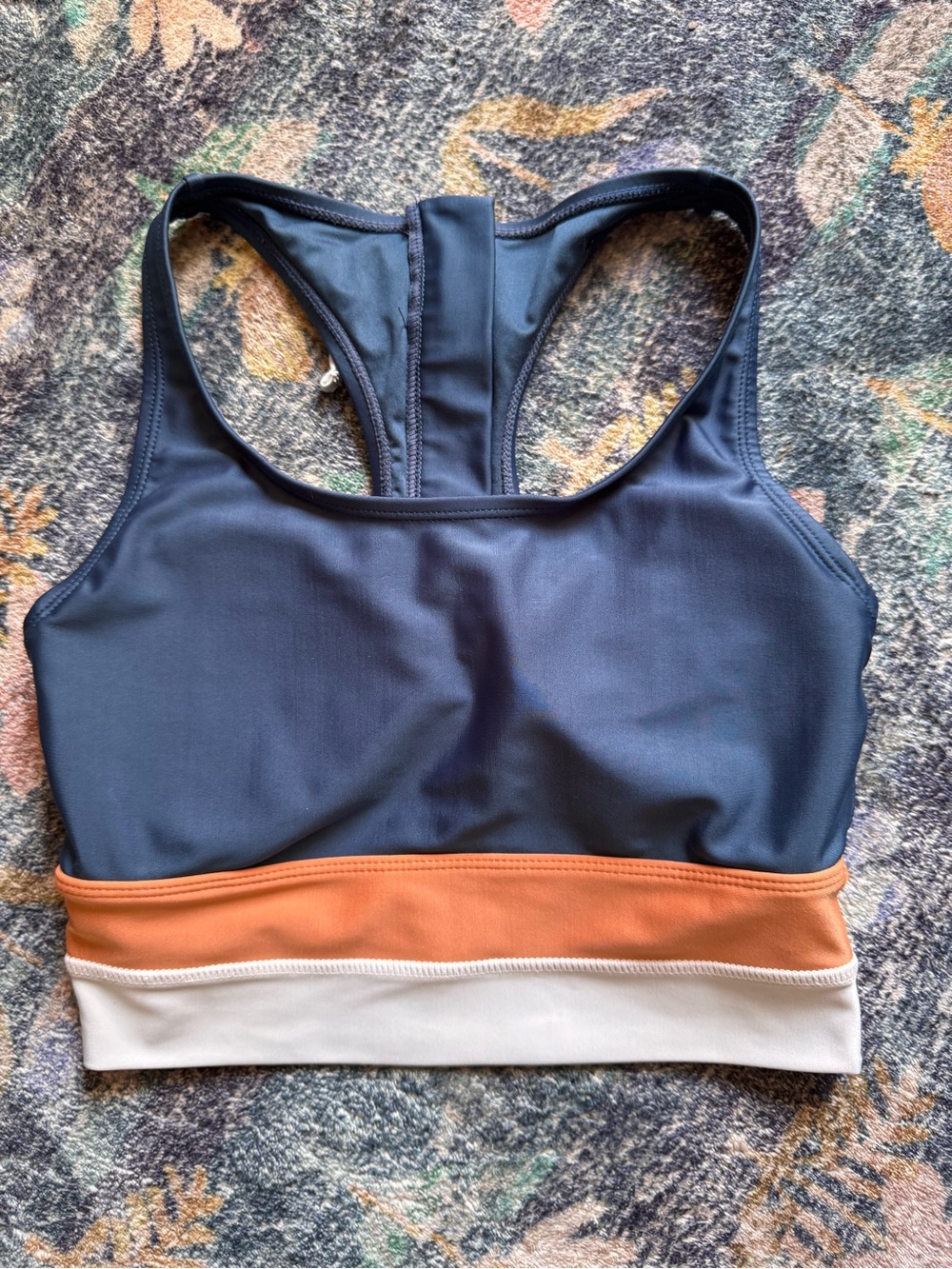 Nani Swimwear Colorblock Racerback Bikini Top in Navy with Tan & Cream